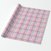 Papier Cadeau Plaid Rouge Blanc & Bleu Aquarelle (Déroulé)