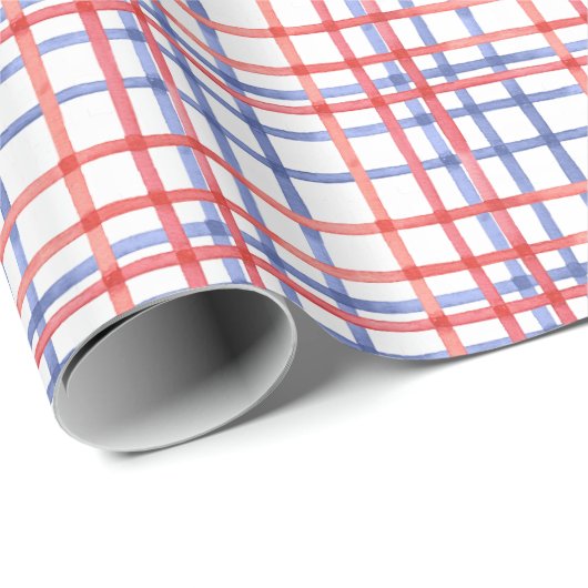 Papier Cadeau Plaid Rouge Blanc & Bleu Aquarelle (Coin rond)