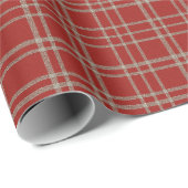 Papier Cadeau Plaid rouge classique avec des accents d'argent No (Coin rond)
