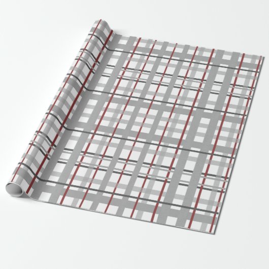 Papier Cadeau Plaid rouge et gris (Déroulé)