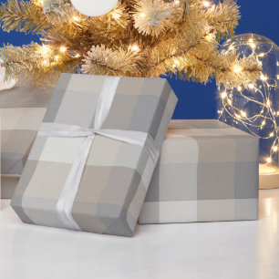 Papier Cadeau Plaid Rustique de Ferme Brun Clair Gris Ivoire