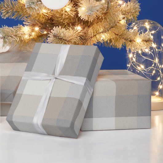 Papier Cadeau Plaid Rustique de Ferme Brun Clair Gris Ivoire (Vacances)