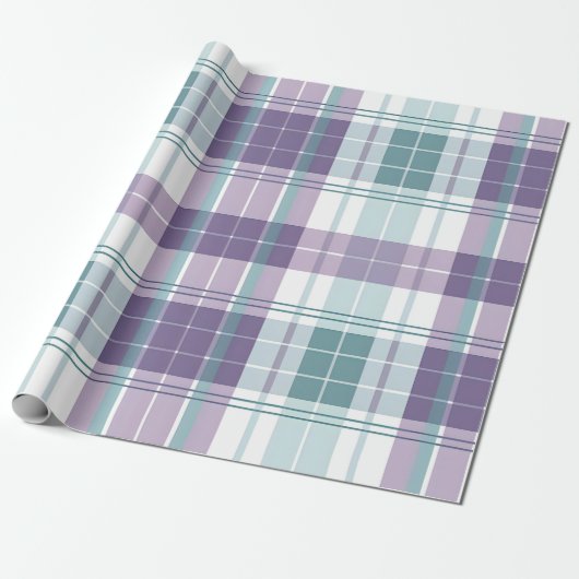 Papier Cadeau Plaid sarcelle et violet pastel (Déroulé)