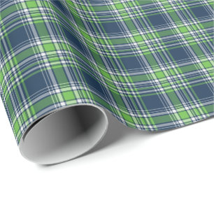 Papier Cadeau Plaid sportif bleu et vert clair