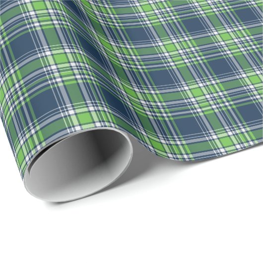 Papier Cadeau Plaid sportif bleu et vert clair (Coin rond)