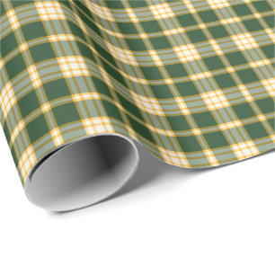 Papier Cadeau Plaid sportif d'or vert-foncé et jaune