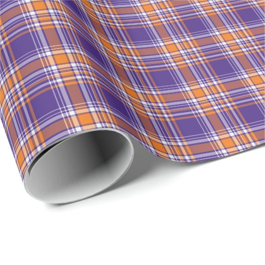 Papier Cadeau Plaid sportif pourpre et orange lumineux (Coin rond)