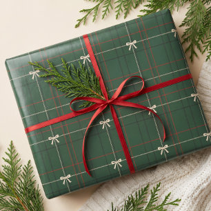Papier Cadeau Plaid Tartan à rayure Pinstripe rouge et vert Mode