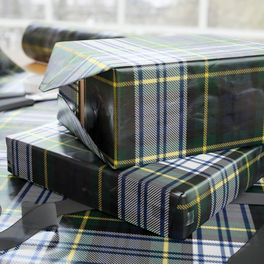 Papier Cadeau Plaid Tartan Clan Gordon White Green Holiday