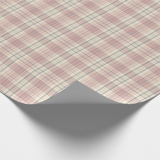 Papier Cadeau Plaid Tartan rose et crème doux (Coin)