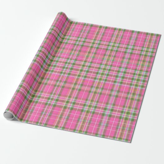 Papier Cadeau Plaid Tartan Rose & Vert (Déroulé)