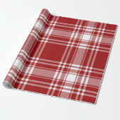 Papier Cadeau Plaid Tartan Rouge Blanc Vacances Festif Noël (Déroulé)