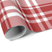 Papier Cadeau Plaid Tartan Rouge Blanc Vacances Festif Noël (Coin rond)