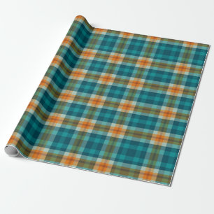 Papier Cadeau Plaid, Teal et or de tartan lumineux