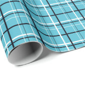 Papier Cadeau Plaid turquoise, noir et blanc (Coin rond)