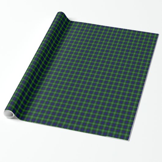 Papier Cadeau Plaid vert bleu Lamont tartan (Déroulé)