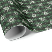 Papier Cadeau Plaid vert et noir avec d'adorables flocons blancs (Coin rond)