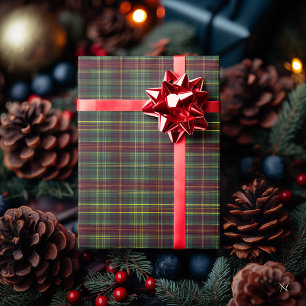 Papier Cadeau Plaid vert foncé et bordeaux - traditionnel