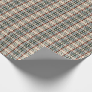 Papier Cadeau Plaid Vintage Rustique Vert Sauge Crème Tartan