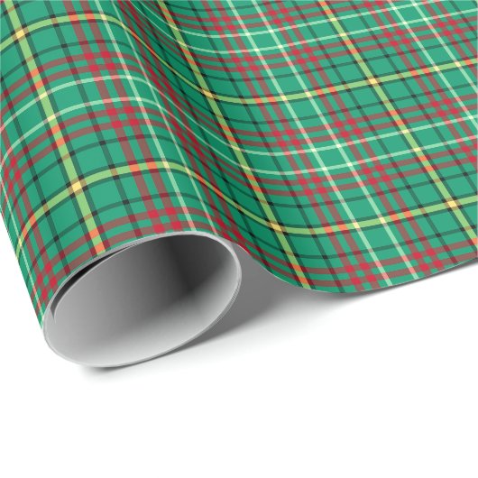 Papier Cadeau Plaid vintage vert clair de Noël (Coin rond)