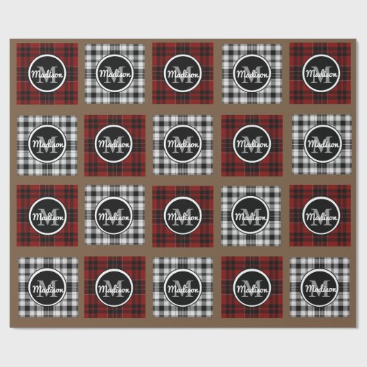 Papier Cadeau Plaids cool avec Monogramme et nom (Plat)