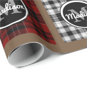 Papier Cadeau Plaids cool avec Monogramme et nom (Coin rond)