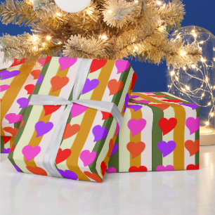 Papier Cadeau Plaisir à toute occasion, Coeurs et rayures coloré