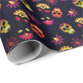 Papier Cadeau Plaisir Crâne sucre Floral Mandala (Coin rond)