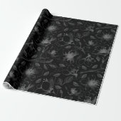 Papier Cadeau Plan floral esquissé Motif gris/noir ID939 (Déroulé)