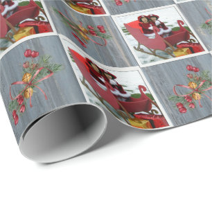Papier Cadeau Planche de grange rustique, branches de pin et pho