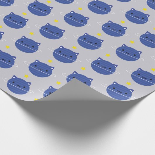 Papier Cadeau Planètes de chats Kawaii dans l'espace (Coin)