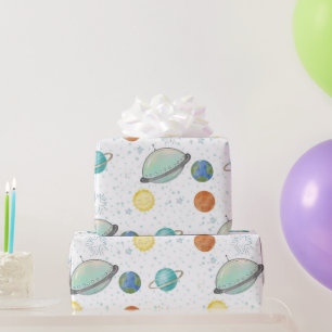 Papier Cadeau Planètes de la galaxie spatiale, étoiles et orbite