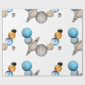 Papier Cadeau Planètes du système solaire (Couleur modifiable) (Plat)
