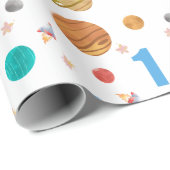 Papier Cadeau Planètes du système solaire d'anniversaire (Coin rond)