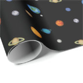 Papier Cadeau Planètes du système solaire dans l'espace sombre (Coin rond)