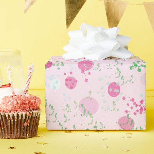 Papier Cadeau Planètes modernes, rose Rose et vert (Fête d'anniversaire)