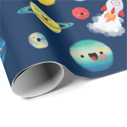 Papier Cadeau Planètes spatiales extra-spatiales Rockship Annive (Coin rond)