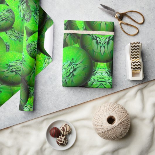 Papier Cadeau Planètes vertes au néon - motif en optique 3D (Artisanat)