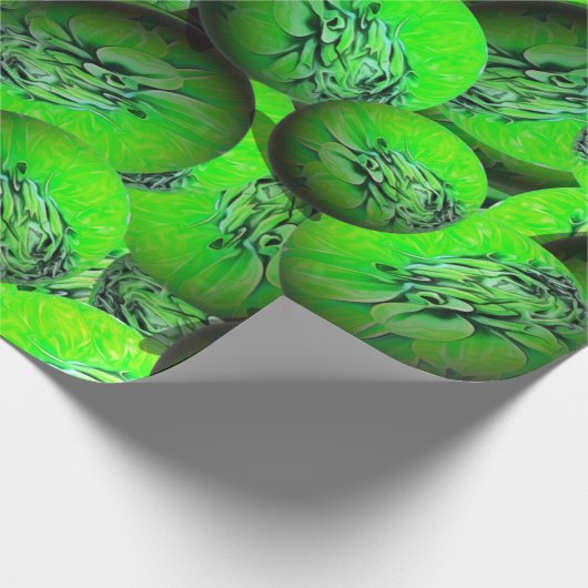 Papier Cadeau Planètes vertes au néon - motif en optique 3D (Coin)