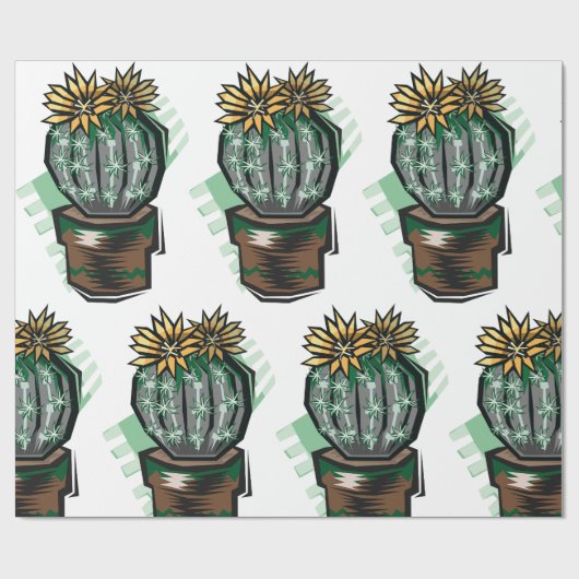 Papier Cadeau Plante Cactus Dans Un Pot (Plat)