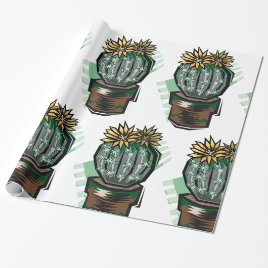 Papier Cadeau Plante Cactus Dans Un Pot (Déroulé)
