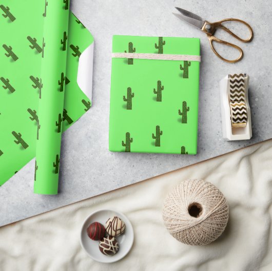 Papier Cadeau Plante Cactus sur vert clair (Artisanat)
