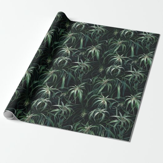 Papier Cadeau Plante d'araignée d'aquarelle (foncé) (Déroulé)