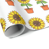 Papier Cadeau Plante de tournesol Kawaii dans un pot (Coin rond)