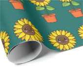 Papier Cadeau Plante de tournesol Kawaii dans un pot (Coin rond)