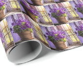 Papier Cadeau Plante violet dans la fenêtre (Coin rond)