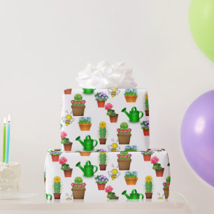 Papier Cadeau Plantes de jardinage Cactus Succulente et en pot