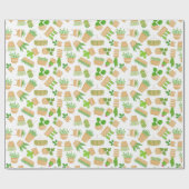 Papier Cadeau Plantes de la Maison Cactus sur papier blanc (Plat)