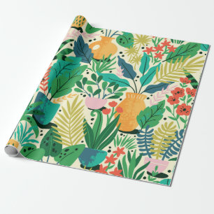 Papier Cadeau Plantes de maison en pots en céramique motif sans 