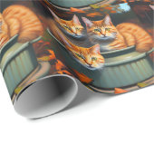 Papier Cadeau Plantes de pots de chats de gingembre, papier d'en (Coin rond)